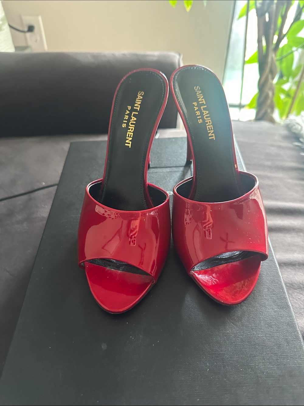 Saint Laurent Red Patent Leather Slide Mules